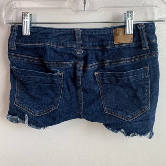 American Eagle Dark Wash Hipster Hand Cut Denim Shorts - Picture 2 of 7